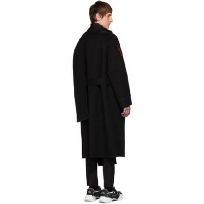 VALENTINO 黑色围巾领羊毛大衣