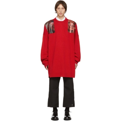 Shop Raf Simons Red Oversized Patches Sweater In 00030 Red