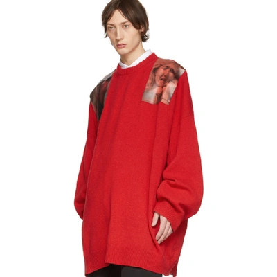 Shop Raf Simons Red Oversized Patches Sweater In 00030 Red