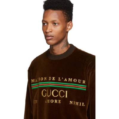 Shop Gucci Brown Chenille 'maison De L'amour' Sweatshirt In 2073 Chocol
