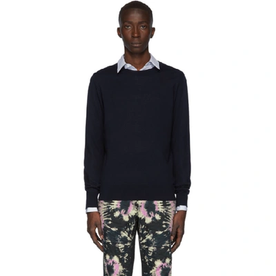 Shop Dries Van Noten Navy Merino Sweater