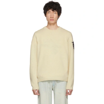 Shop Gucci Off-white Panther Head Crewneck Sweater In 9101 Ivory