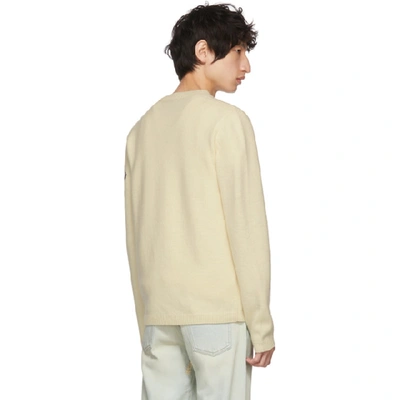 Shop Gucci Off-white Panther Head Crewneck Sweater In 9101 Ivory