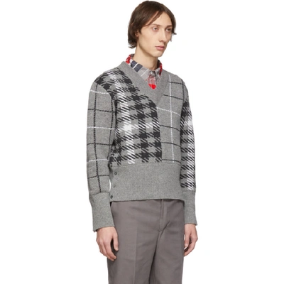 Shop Thom Browne Grey Fun-mix V-neck Pullover In 982 Tnlgry
