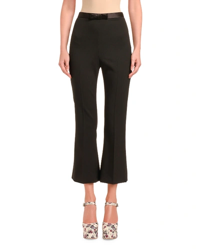 Shop Miu Miu Cady Flare Pants With Bow In Black
