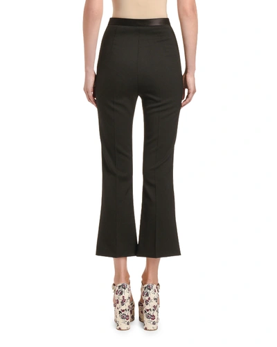 Shop Miu Miu Cady Flare Pants With Bow In Black