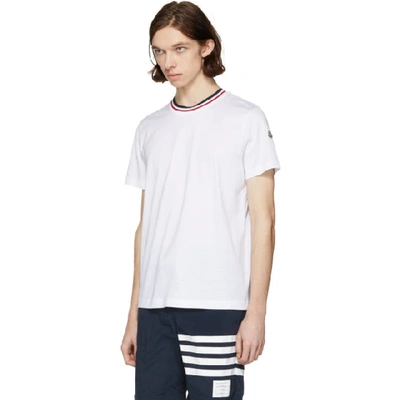 Shop Moncler White Tricolor Collar T-shirt In 001 White