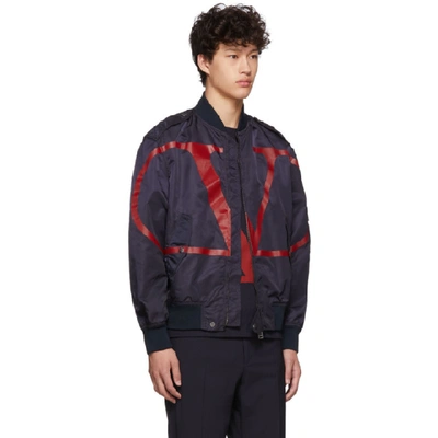 Shop Valentino Navy And Red Vlogo Bomber Jacket In Blrblu/ros