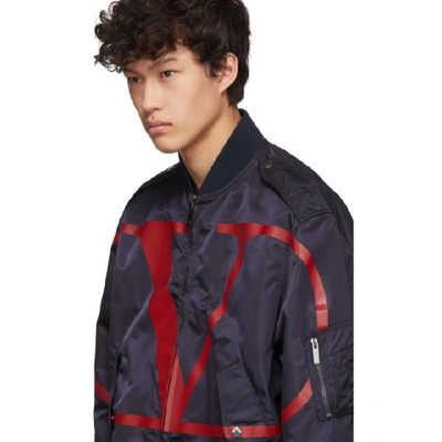 Shop Valentino Navy And Red Vlogo Bomber Jacket In Blrblu/ros