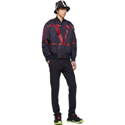 Shop Valentino Navy And Red Vlogo Bomber Jacket In Blrblu/ros