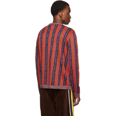 Gucci Horsebit Stripe Cotton Blend Cardigan In 4915 Blue