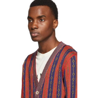 Gucci Horsebit Stripe Cotton Blend Cardigan In 4915 Blue