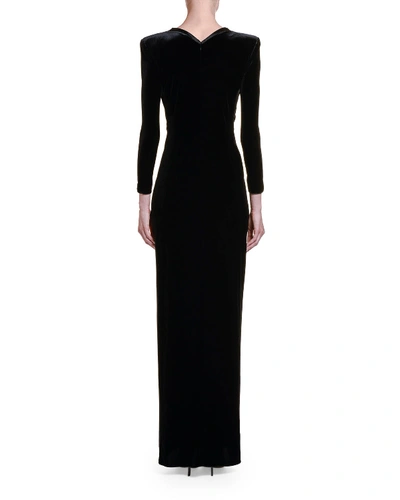 Shop Giorgio Armani Satin-trim Velvet V-neck Gown In Black