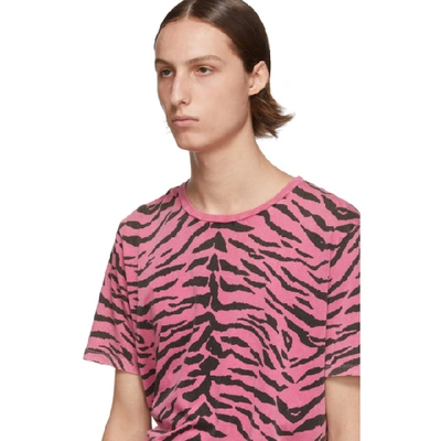 Shop Saint Laurent Pink And Black Used-look Zebra T-shirt In 6252 Pnkblk