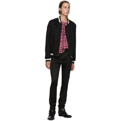 Shop Saint Laurent Pink And Black Used-look Zebra T-shirt In 6252 Pnkblk