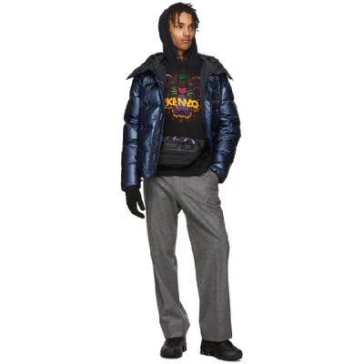 Shop Kenzo Blue Down Metallic Hooded Jacket In 74 Slate