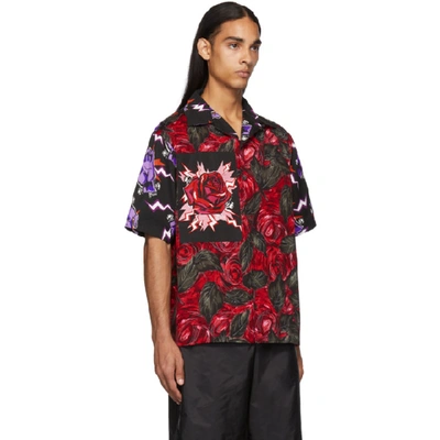 Shop Prada Red Universal Studios Edition Rose Printed Bowling Shirt In Rosso/viola