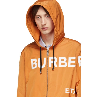 Shop Burberry Orange Nylon Horseferry Hooded Jacket In Brt Orange