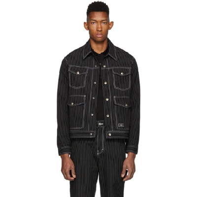 Shop Ami Alexandre Mattiussi Black & White Pinstripe Jacket In 004 Noir Bl