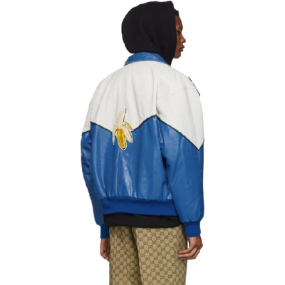 Gucci Leather Bomber Jacket in Blue for Men