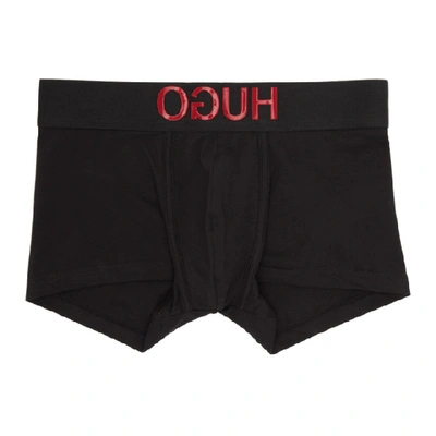 Shop Hugo Black And Red Reverse Logo Low-rise Boxer Briefs In 001blackred