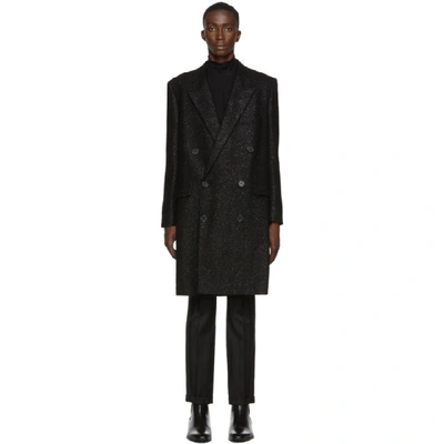 Shop Saint Laurent Black Tweed Sequin Double-breasted Coat In 1000 Black
