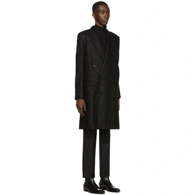 Shop Saint Laurent Black Tweed Sequin Double-breasted Coat In 1000 Black