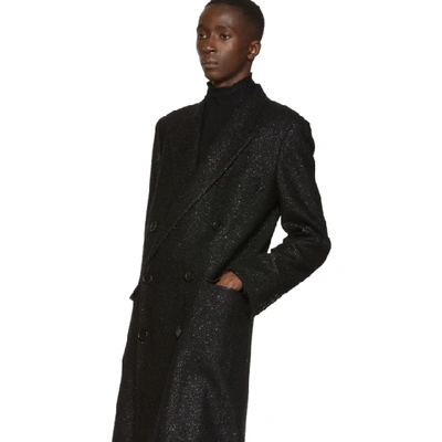 Shop Saint Laurent Black Tweed Sequin Double-breasted Coat In 1000 Black