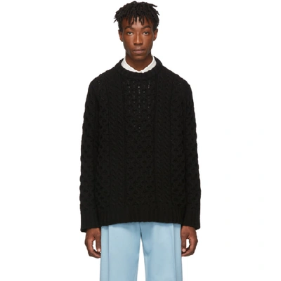 Shop Raf Simons Black Virgin Wool Aran Knit Sweater In 00099 Black