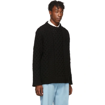 Shop Raf Simons Black Virgin Wool Aran Knit Sweater In 00099 Black