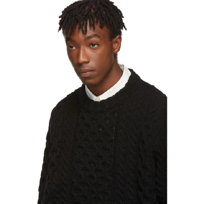 Shop Raf Simons Black Virgin Wool Aran Knit Sweater In 00099 Black