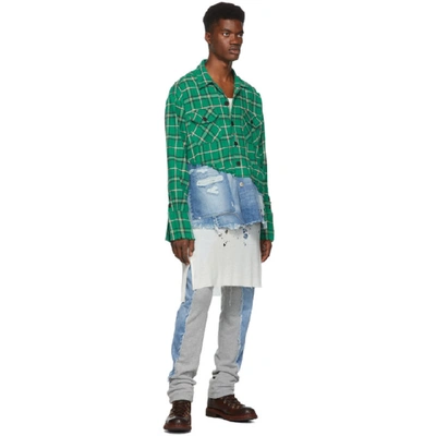 Shop Greg Lauren Blue And Grey 50/50 Denim/terry Jeans