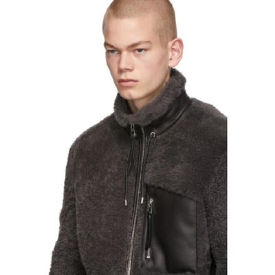 Shop Loewe Grey And Black Shearling Jacket In 1121 Gryblk