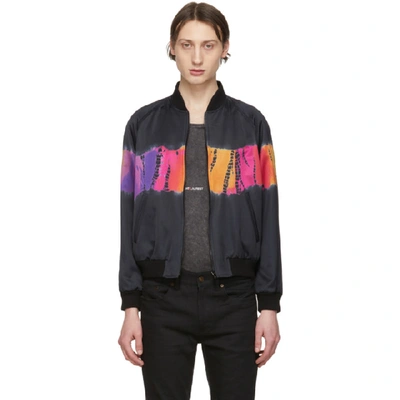 Shop Saint Laurent Black Tie-dye Bomber Jacket In 1052 Black