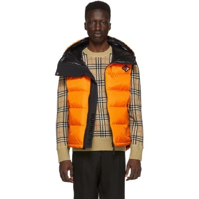 Shop Burberry Orange Down Winslow Hooded Vest In Bright Oran