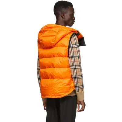 Shop Burberry Orange Down Winslow Hooded Vest In Bright Oran