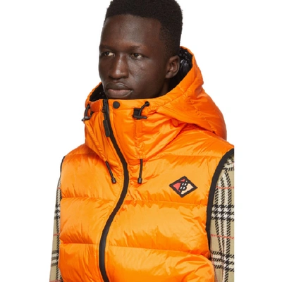 Shop Burberry Orange Down Winslow Hooded Vest In Bright Oran