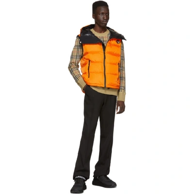 Shop Burberry Orange Down Winslow Hooded Vest In Bright Oran