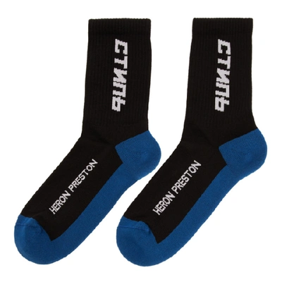 Shop Heron Preston Black And Blue Style Long Socks In 1001 Blkwht