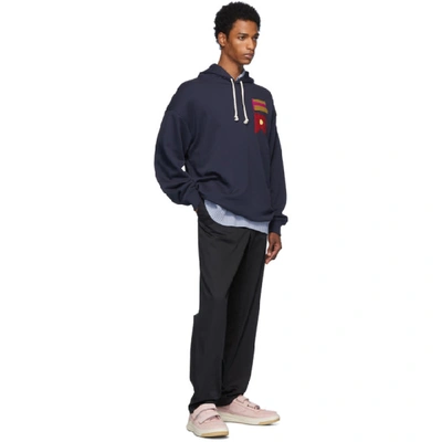 Shop Acne Studios Navy Oversized Flag Hoodie In Navy Blue