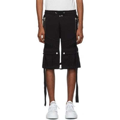 Shop Balmain Black Harness Shorts In 0pa Noir