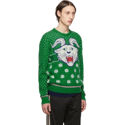 Shop Gucci Green Wool Jacquard Sweater In 3516 Multi