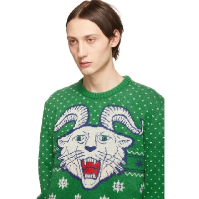 Shop Gucci Green Wool Jacquard Sweater In 3516 Multi