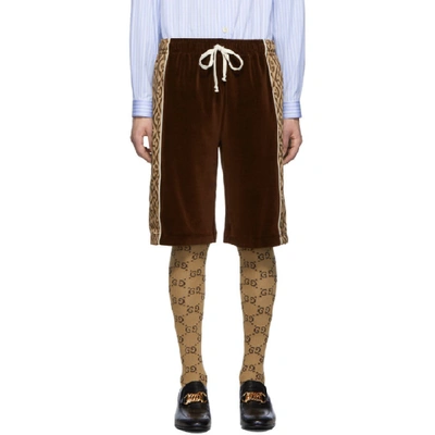 Shop Gucci Brown Jacquard Logo Rhombus Shorts In 2044 Brwnbe