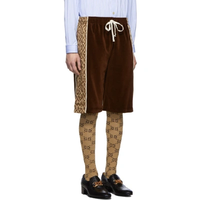 Shop Gucci Brown Jacquard Logo Rhombus Shorts In 2044 Brwnbe