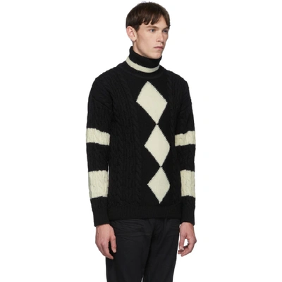 Shop Saint Laurent Black And White Loose Geometrical Turtleneck