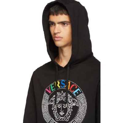 Shop Versace Black Rainbow Embroidered Hoodie
