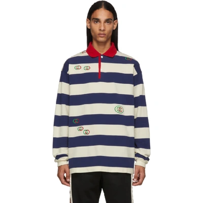 Shop Gucci Navy And White Gg Stripe Polo In 4594 Navy