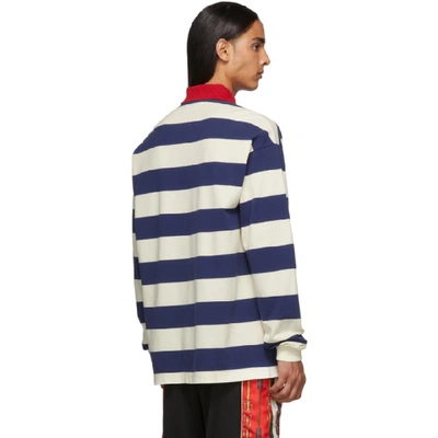 Shop Gucci Navy And White Gg Stripe Polo In 4594 Navy