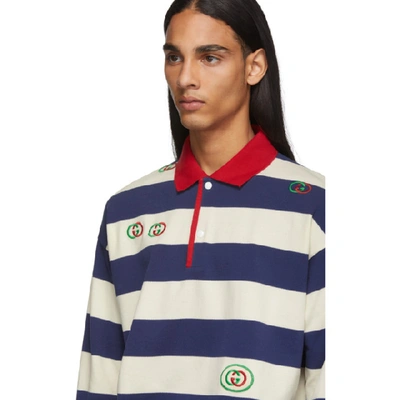 Shop Gucci Navy And White Gg Stripe Polo In 4594 Navy